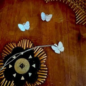 Mother-of-Pearl Butterfly Stud & Necklace Set